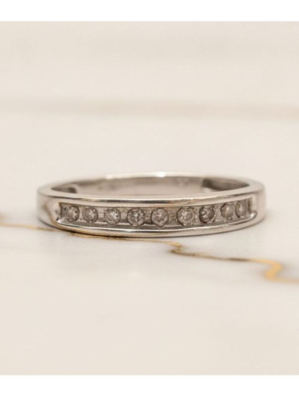 10KT White Gold Multi-Diamond Gemstone Ring Band,  Size 7
